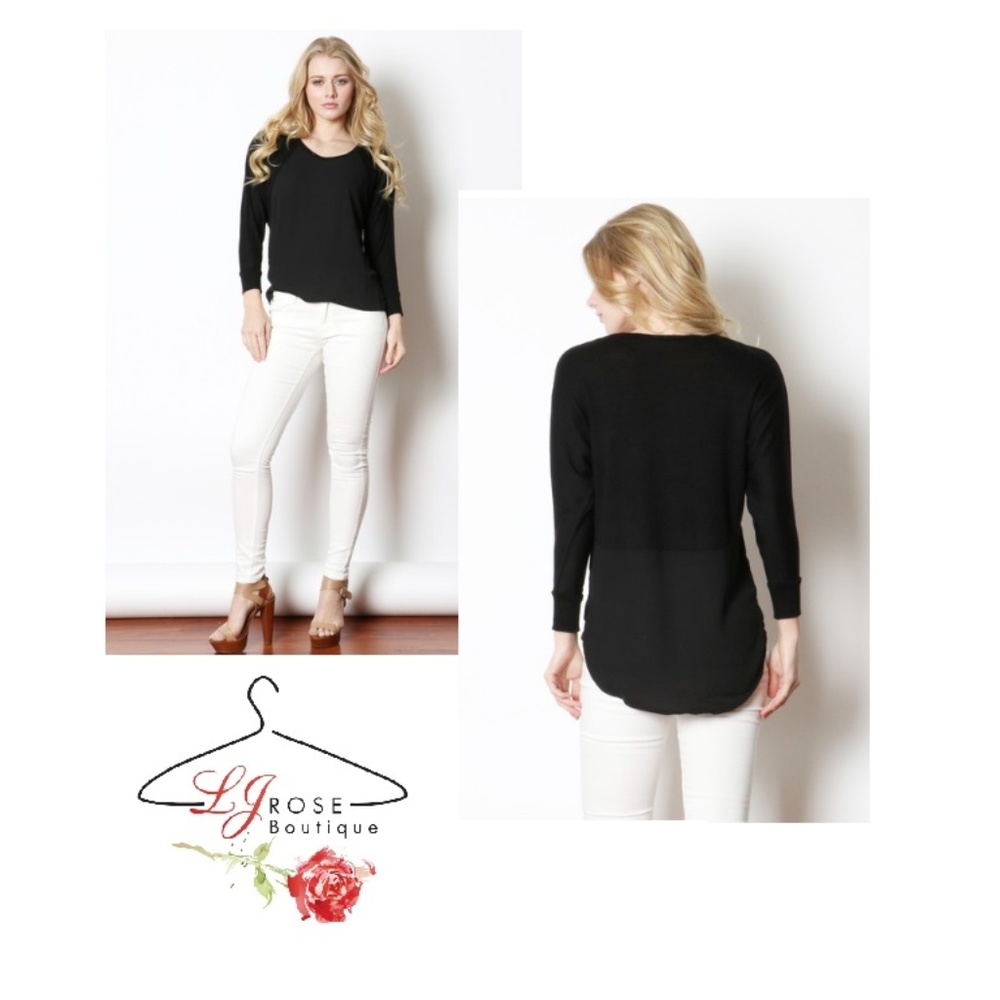 HI-LOW SEMI-SHEER‎ BLACK LONG SLEEVE